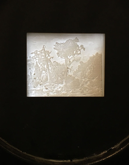 Hertevig-kunst i Litophane-teknikk, framstilt med laserbehandlet porselen. Bildet kan du se i et vindu i dForm-verkstedet.