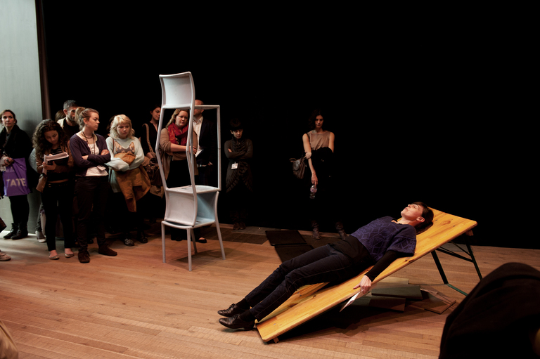 Still from Sarah Pierce, Future Exhibitions, 2010 / Tate Modern Live, Push and Pull, A two-day performance event, 18-19 March 2011. Photo: Tim Brotherton, 2011 Still from Sarah Pierce, Future Exhibitions, 2010 / Tate Modern Live, Push and Pull, A two-day performance event, 18-19 March 2011. Photo: Tim Brotherton, 2011
