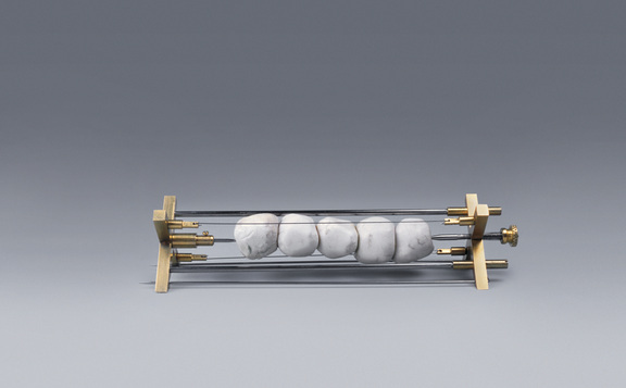 Carrying device for gallstones, brooch,  gold plated brass, steel, gallstones, 2011
