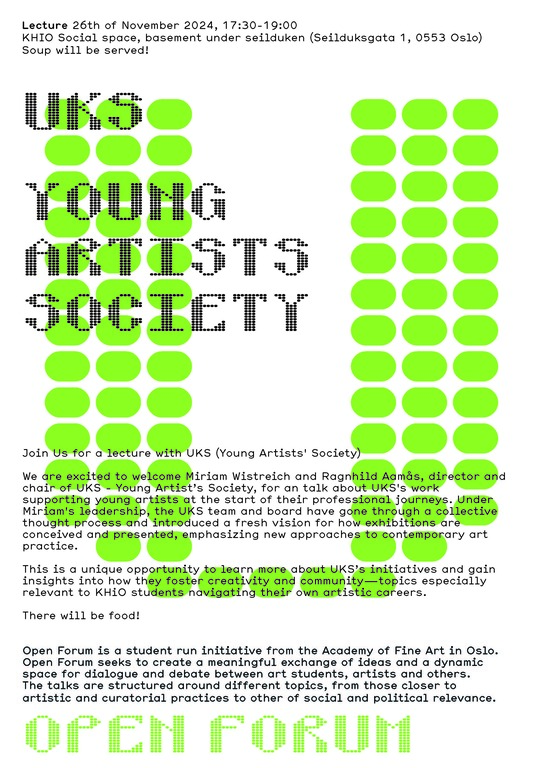 Open Forum / Lecture with UKS (Young Artists' Society)